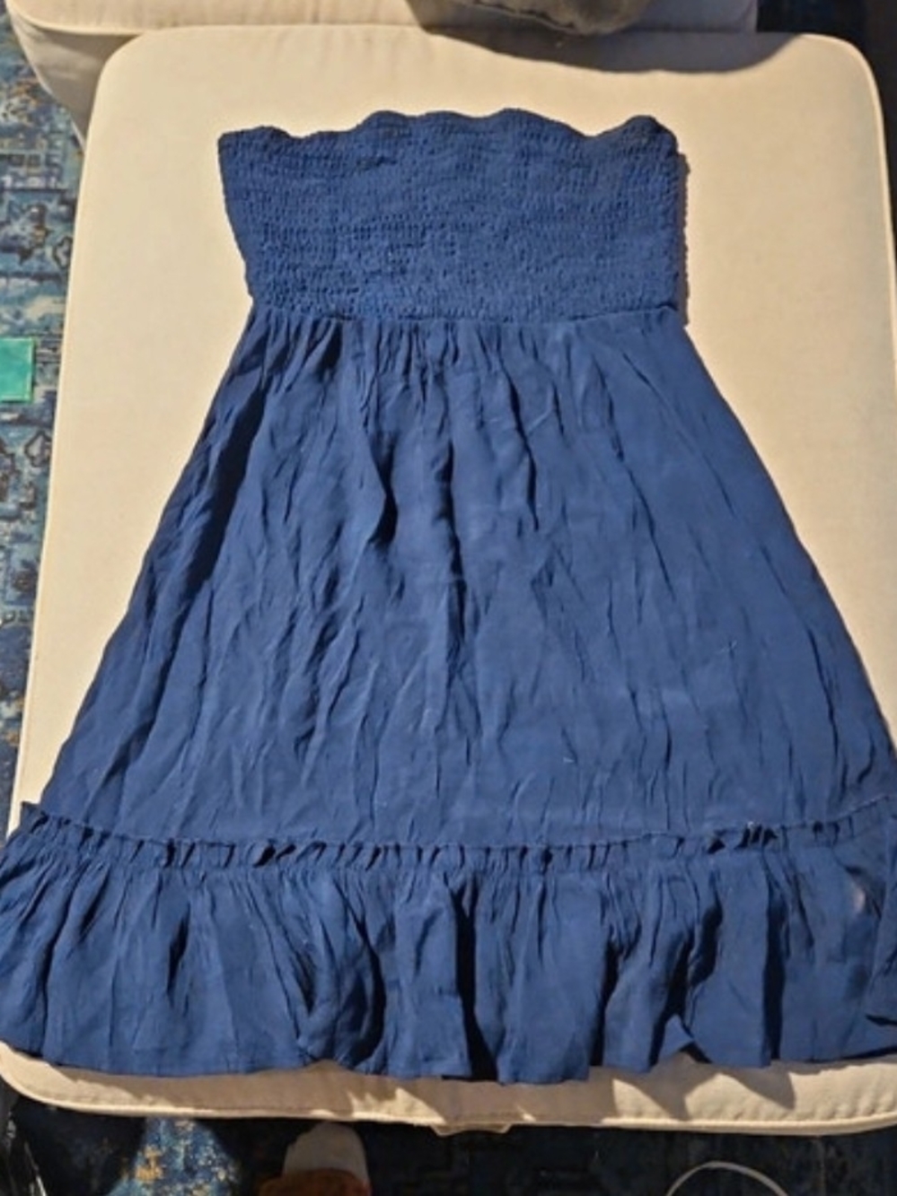SHEIN Navy Blue Strapless Smocked Sundress with Ruffle Hem